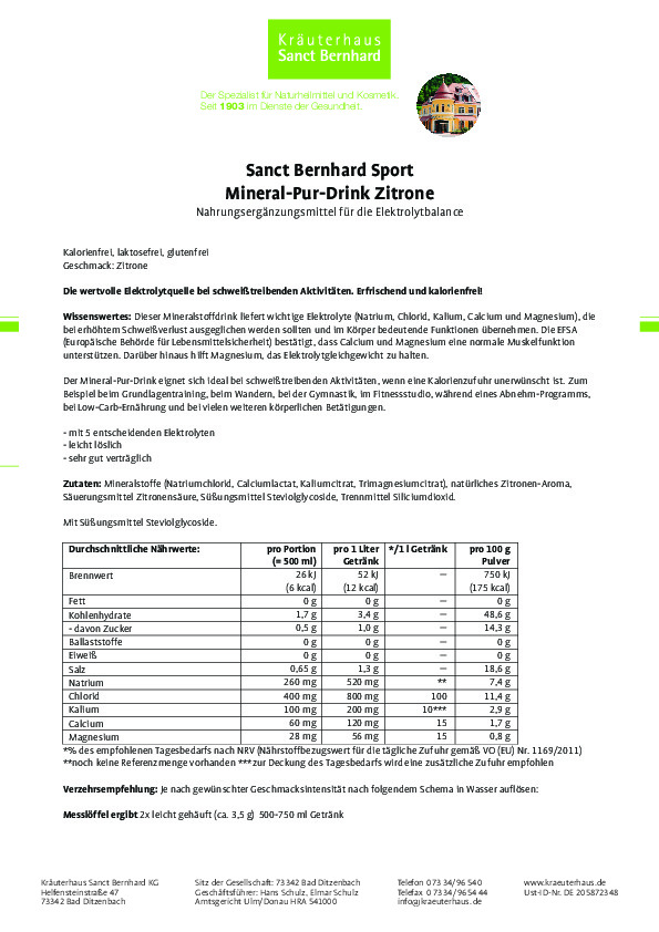 Sanct Bernhard Sport Mineral-Pur-Drink Zitrone